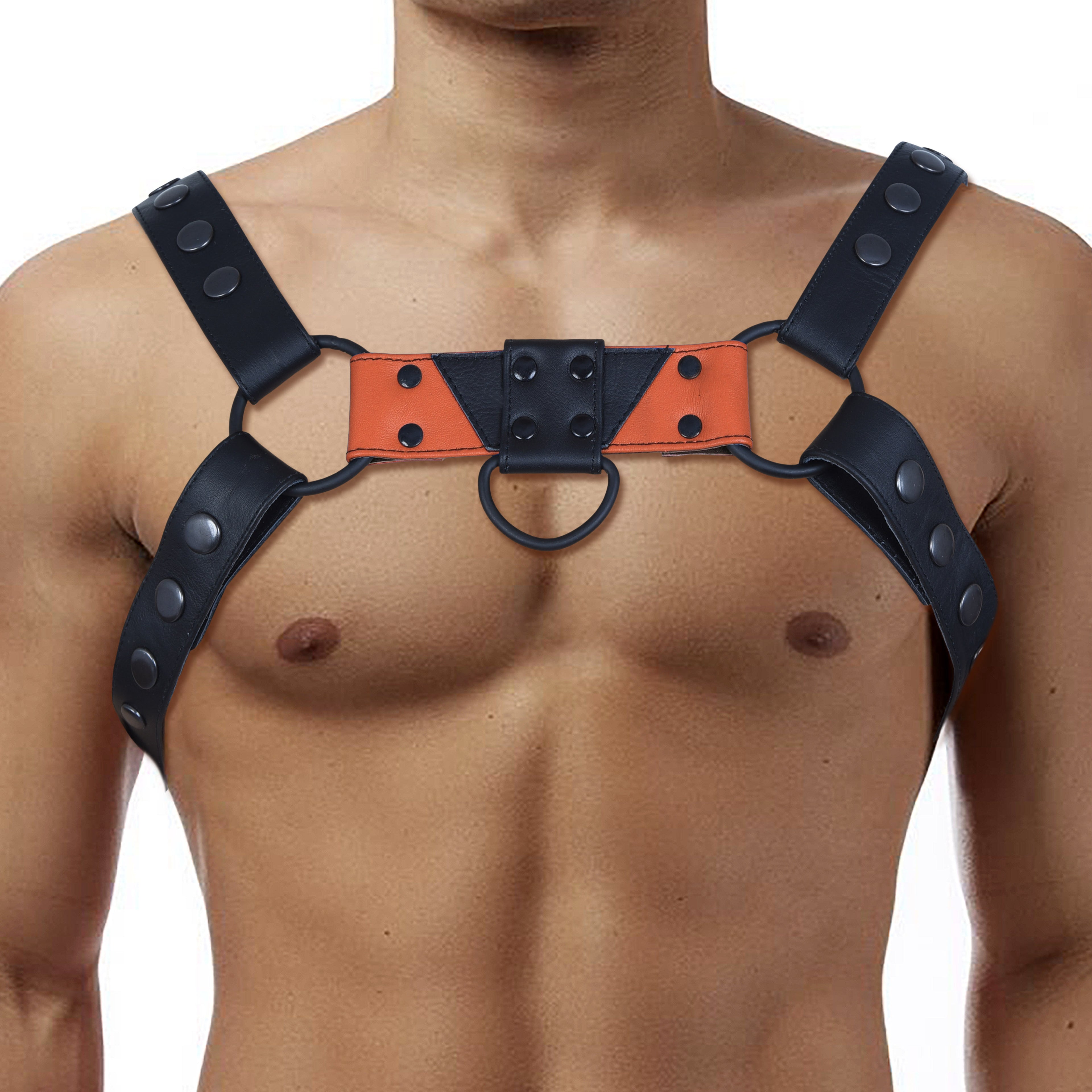 Mens Leather Bulldog Chest Harness - Orange