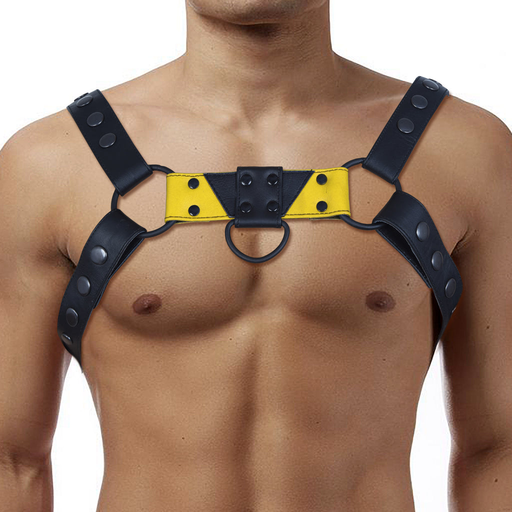 Mens Leather Bulldog Chest Harness - Yellow