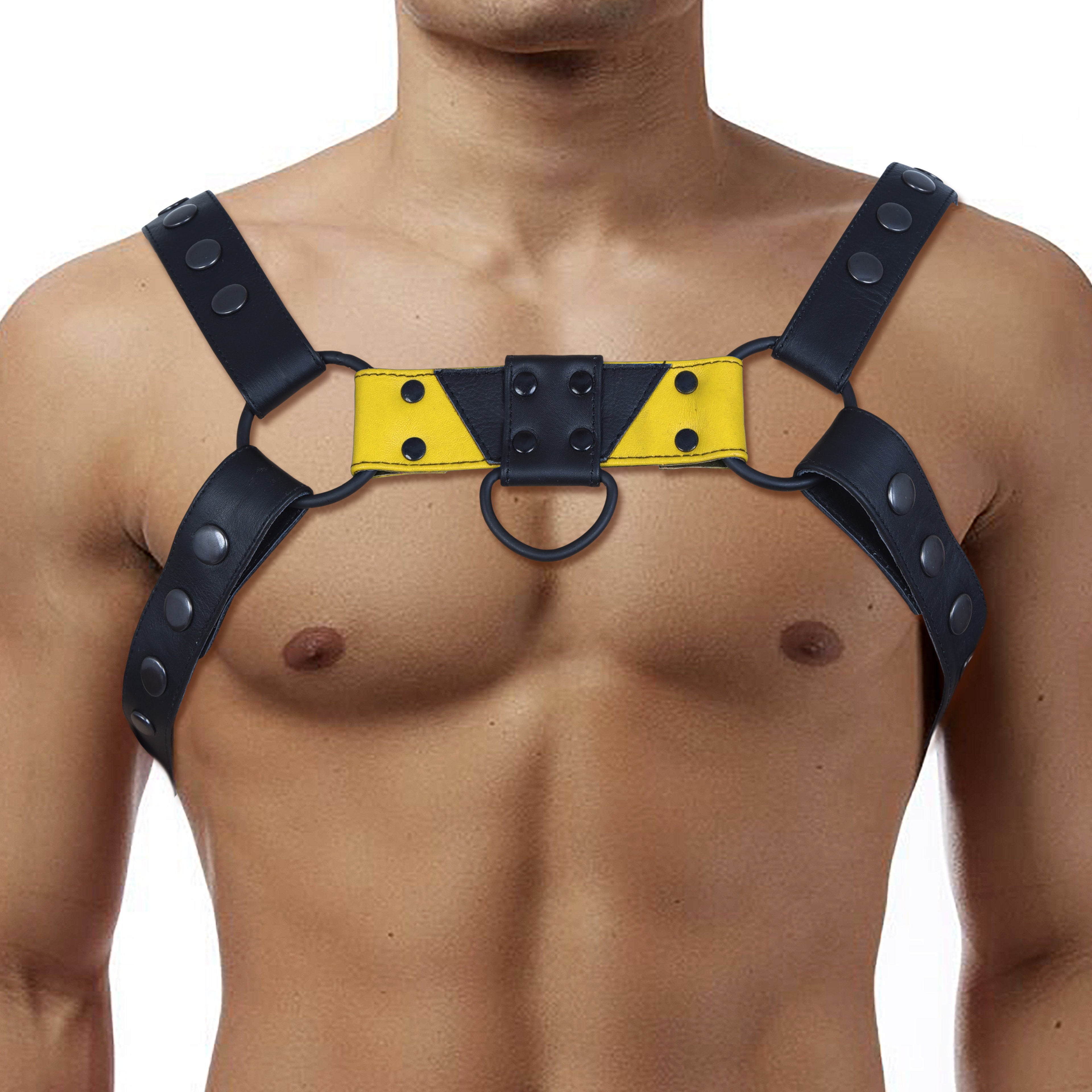 Mens Leather Bulldog Chest Harness - Yellow
