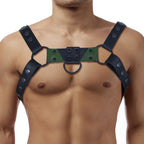 Mens Leather Bulldog Chest Harness - Green