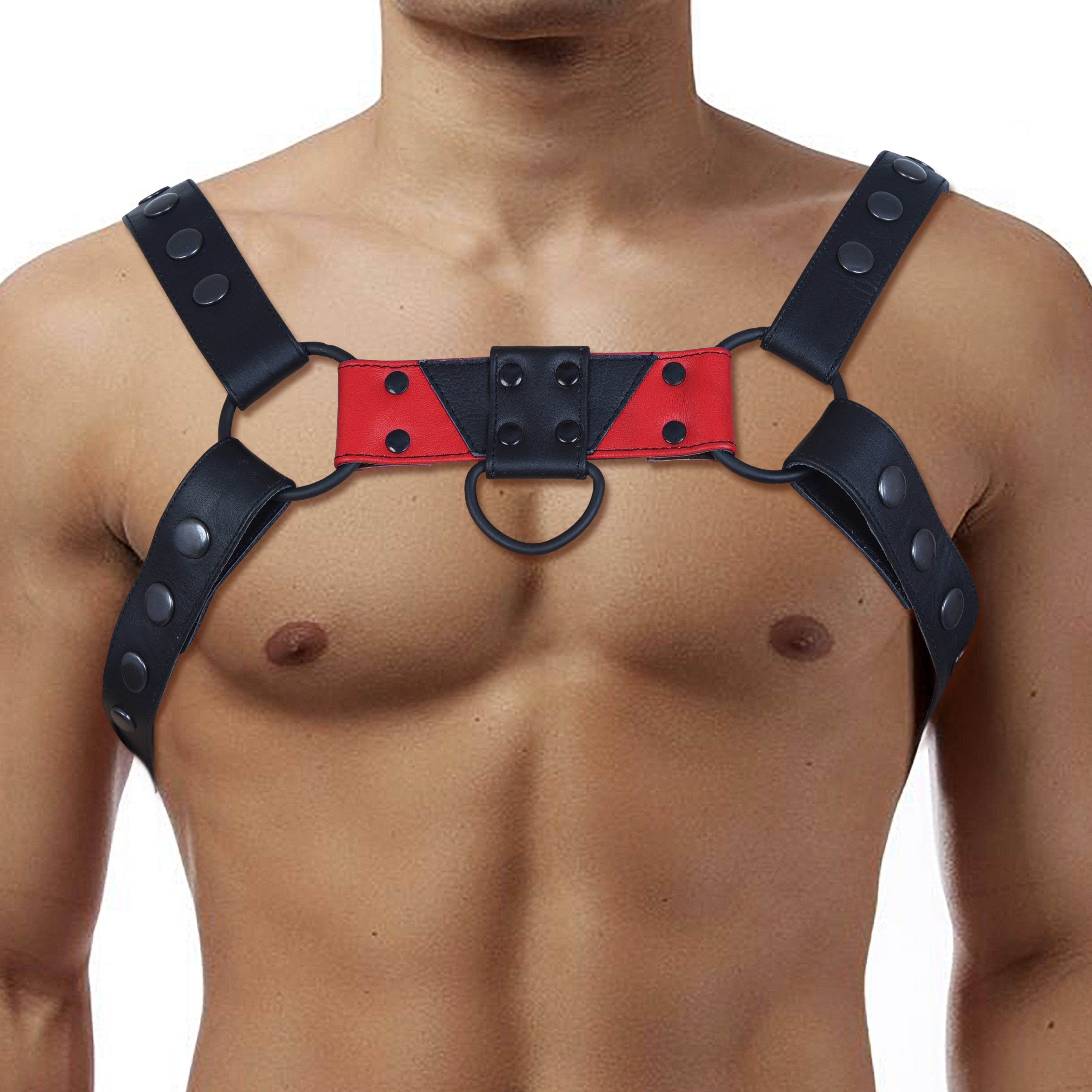 Mens Leather Bulldog Chest Harness - Red