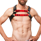 Mens Leather 4 style Chest Harness - Red