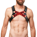 Mens Leather 4 style Chest Harness - Red