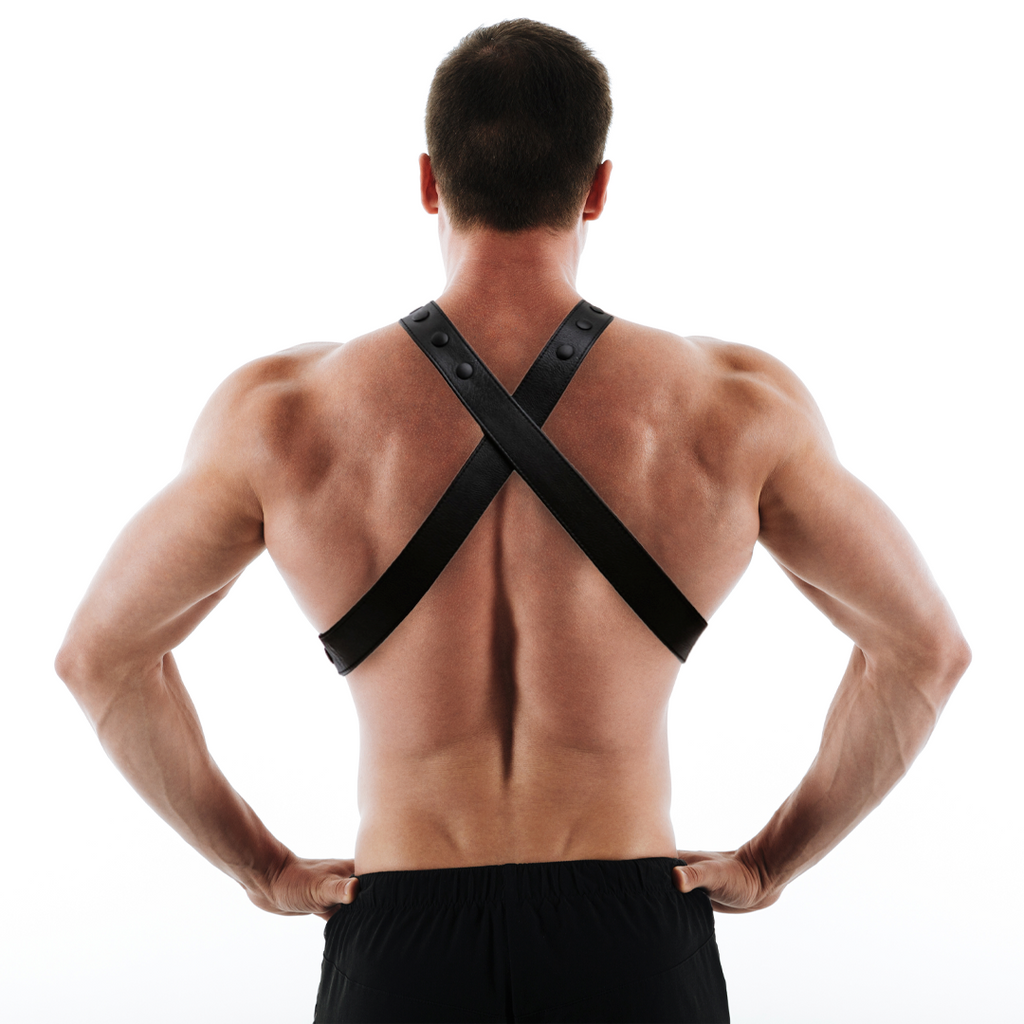 Mens Leather 4 style Chest Harness - Red