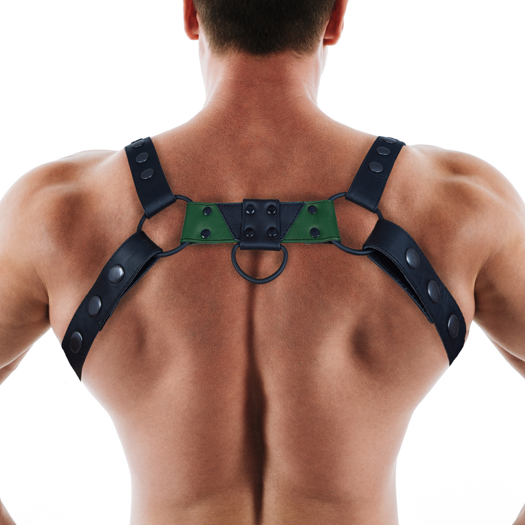 Mens Leather Bulldog Chest Harness - Green