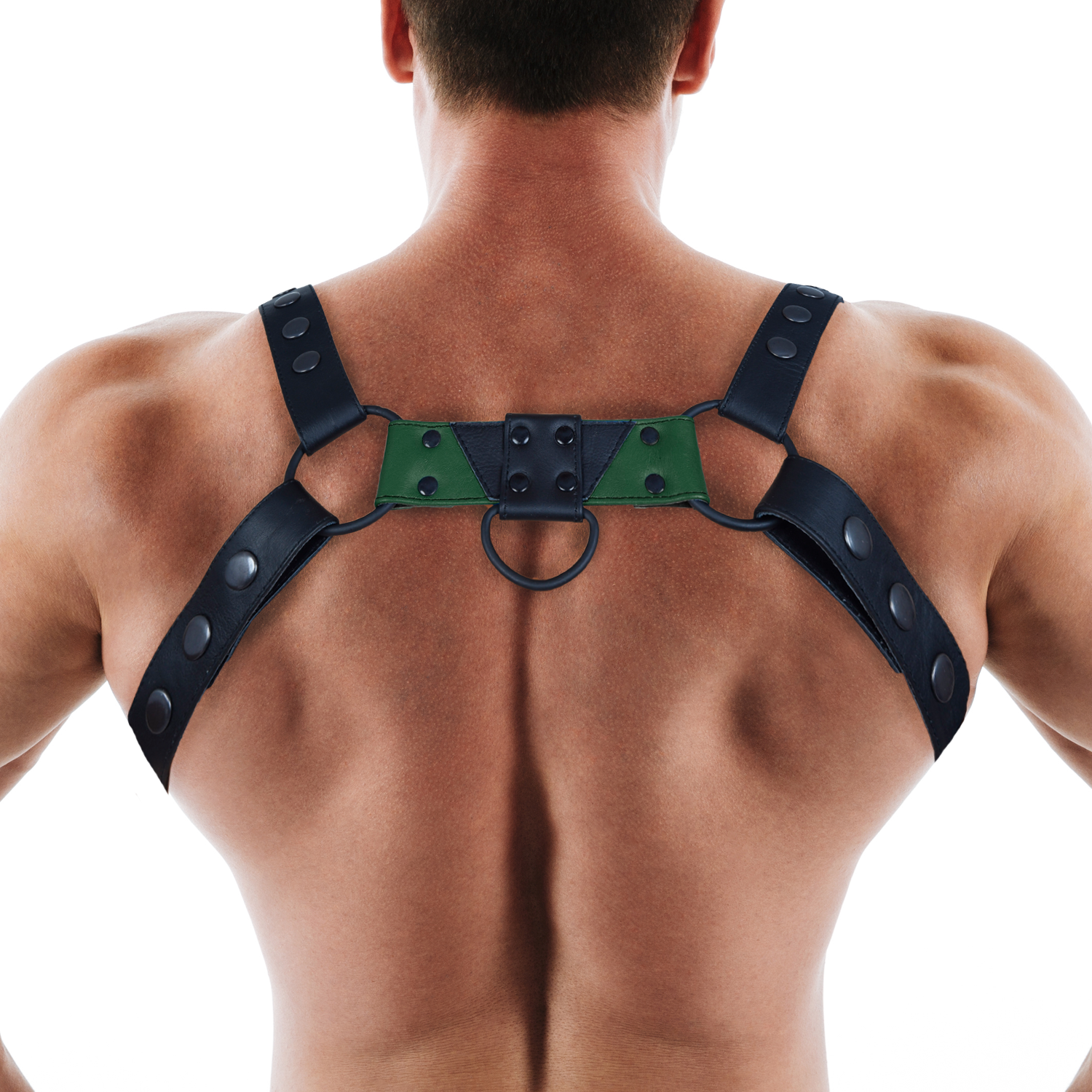 Mens Leather Bulldog Chest Harness - Green