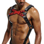 Mens Leather Bulldog Chest Harness - Red